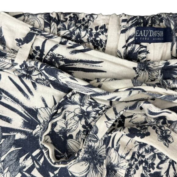 Beau Dawson Blue White Floral Linen Blend Wide Leg Tie Front Pants size M 8-10 - Picture 8 of 12